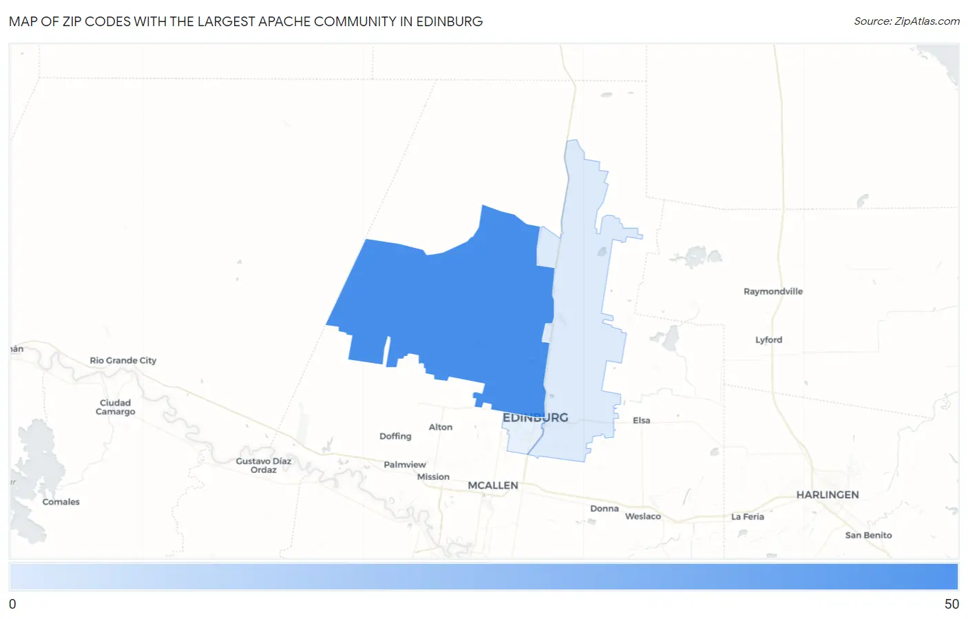 Zip Codes with the Largest Apache Community in Edinburg Map
