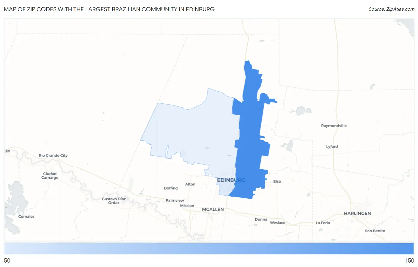 Zip Codes with the Largest Brazilian Community in Edinburg Map