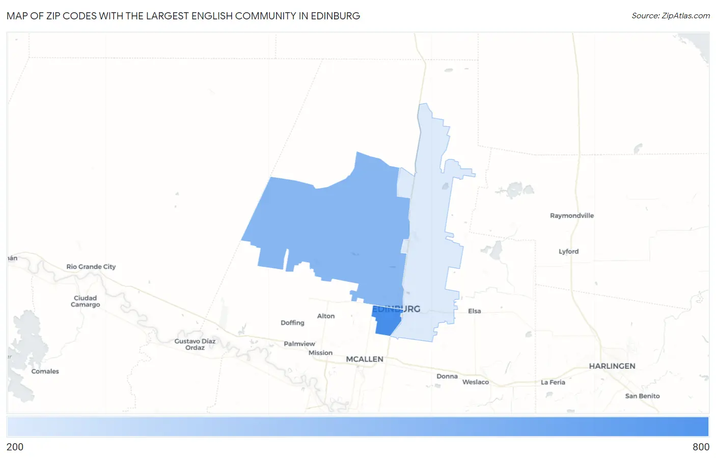Zip Codes with the Largest English Community in Edinburg Map