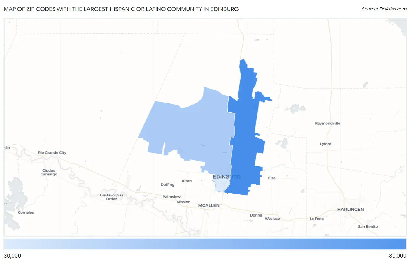 Zip Codes with the Largest Hispanic or Latino Community in Edinburg Map