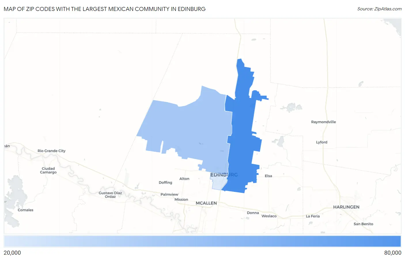 Zip Codes with the Largest Mexican Community in Edinburg Map