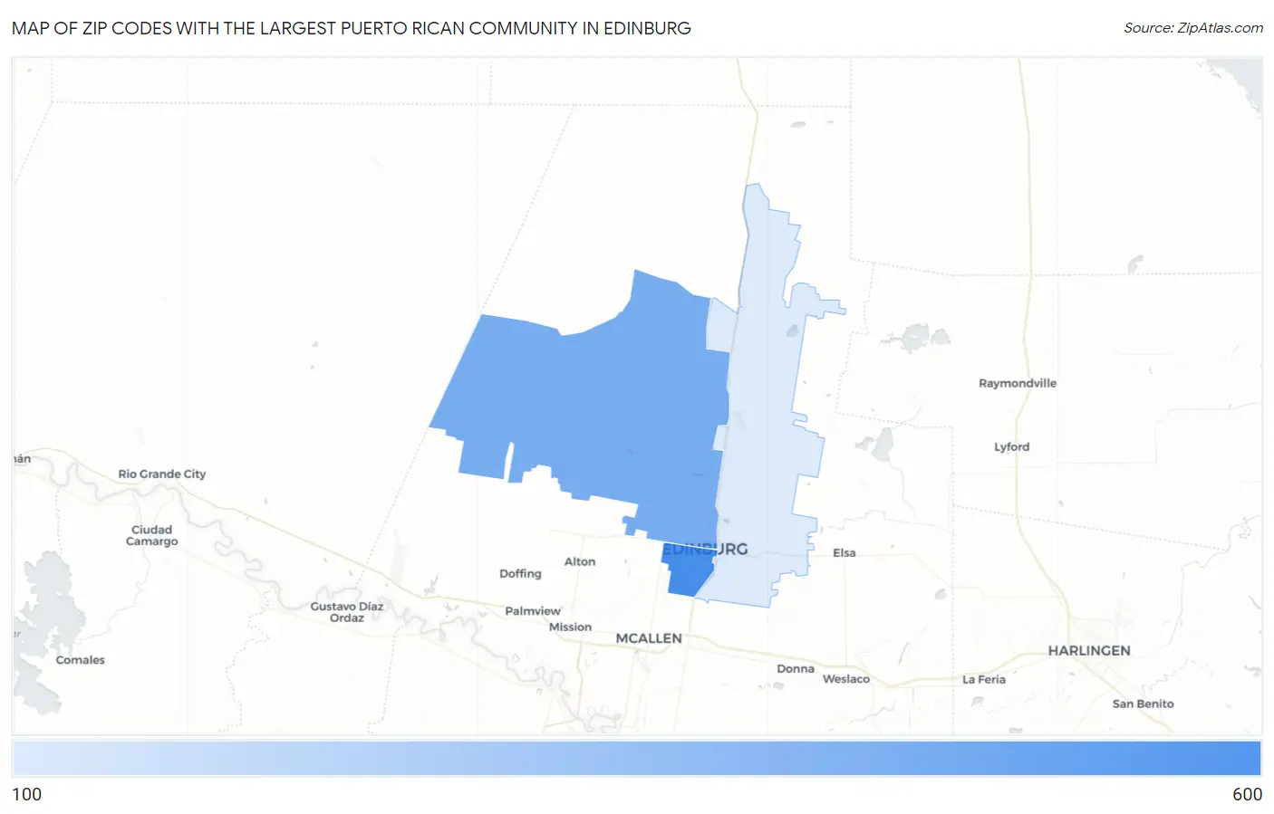 Zip Codes with the Largest Puerto Rican Community in Edinburg Map