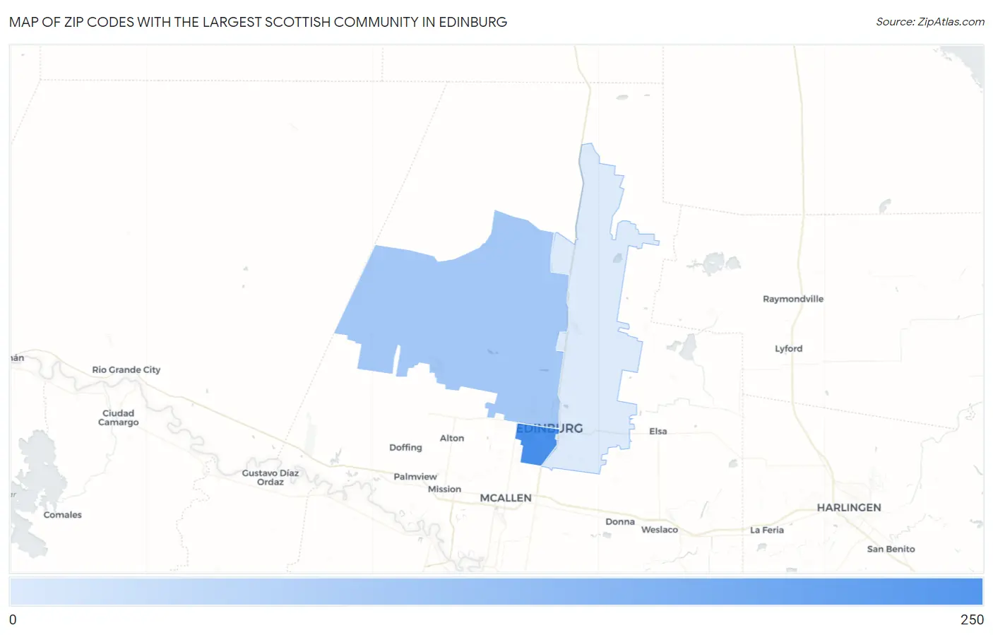 Zip Codes with the Largest Scottish Community in Edinburg Map