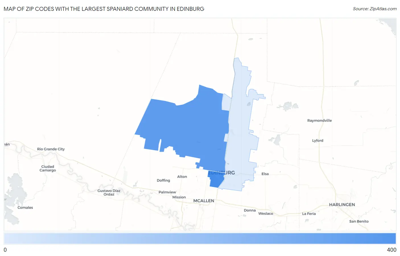 Zip Codes with the Largest Spaniard Community in Edinburg Map