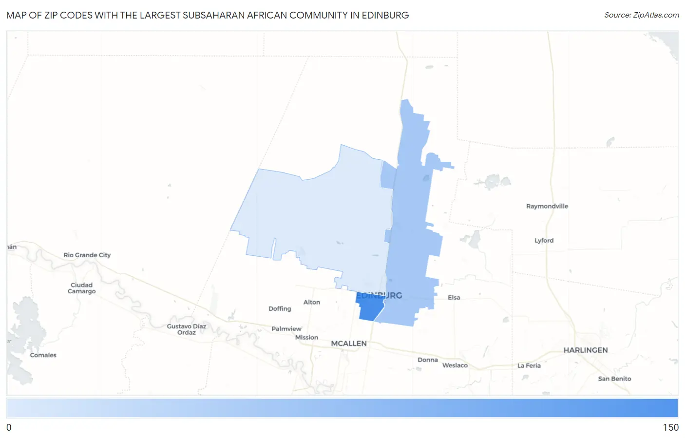 Zip Codes with the Largest Subsaharan African Community in Edinburg Map