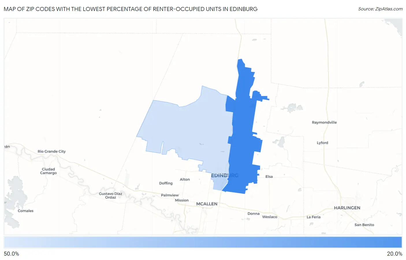 Zip Codes with the Lowest Percentage of Renter-Occupied Units in Edinburg Map