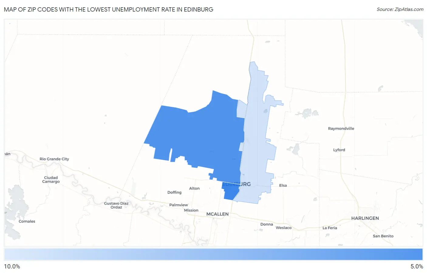 Zip Codes with the Lowest Unemployment Rate in Edinburg Map