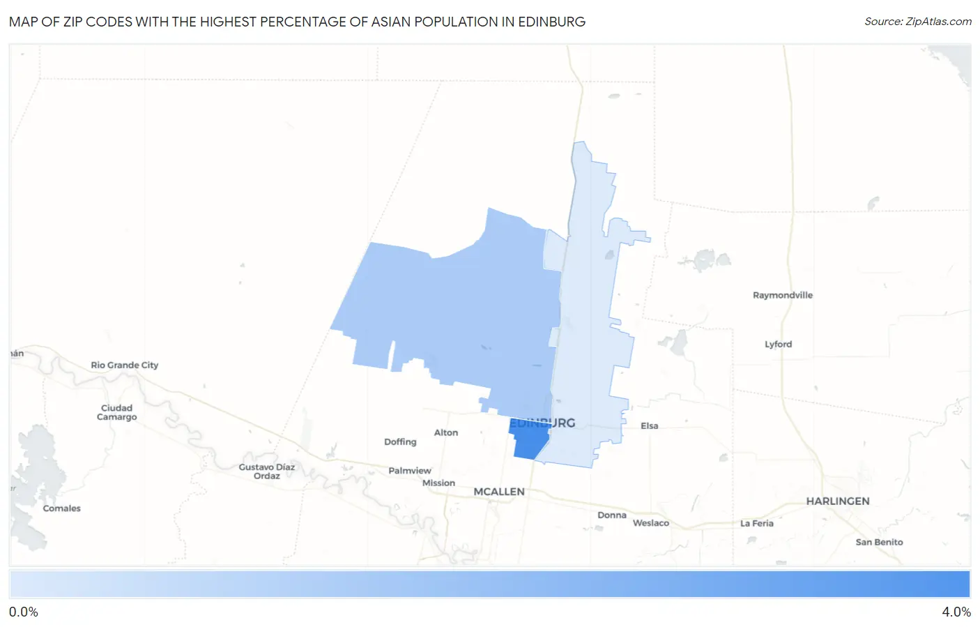 Zip Codes with the Highest Percentage of Asian Population in Edinburg Map