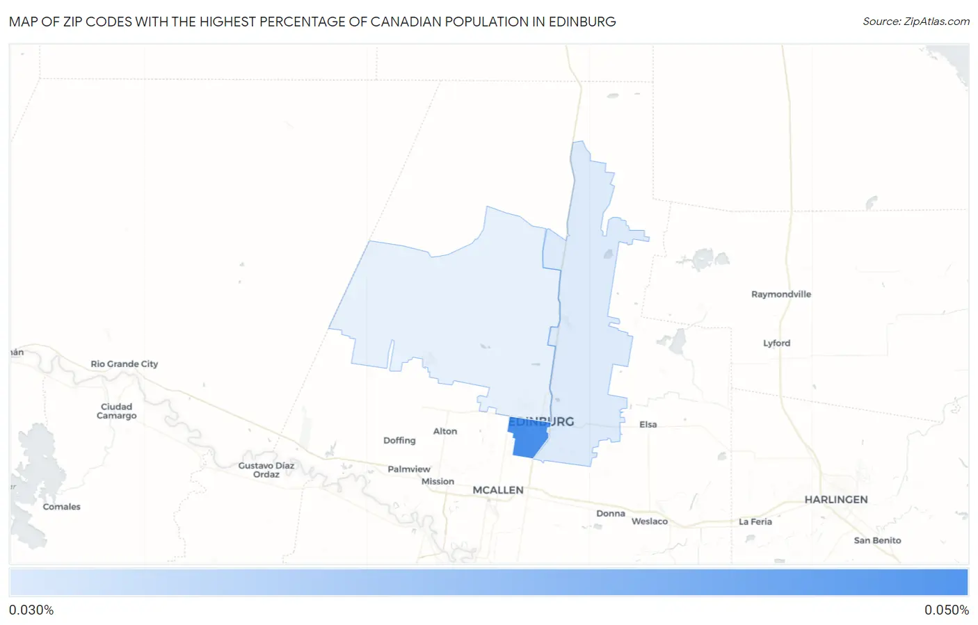 Zip Codes with the Highest Percentage of Canadian Population in Edinburg Map