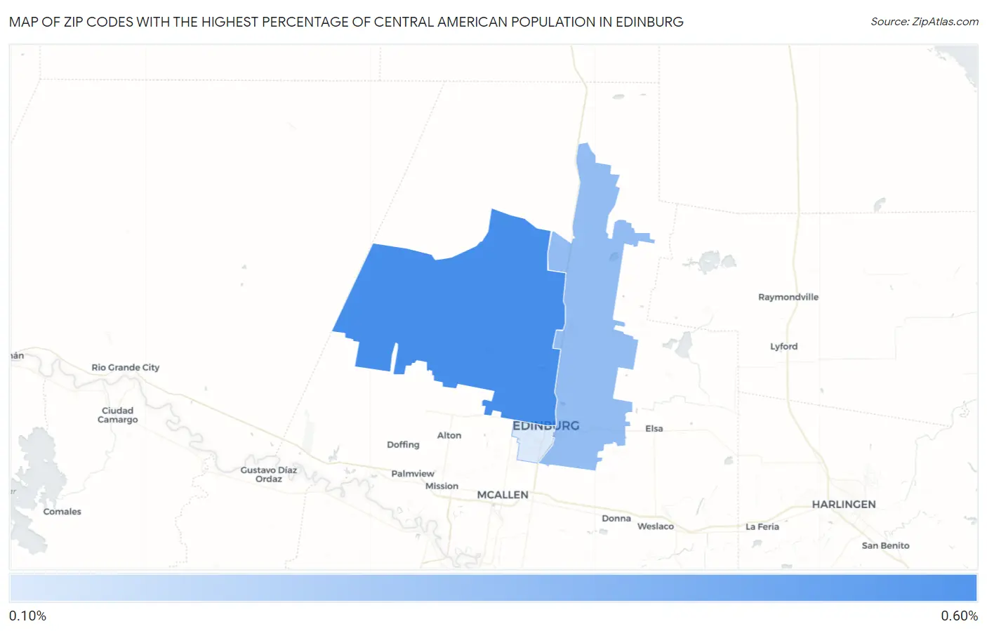 Zip Codes with the Highest Percentage of Central American Population in Edinburg Map