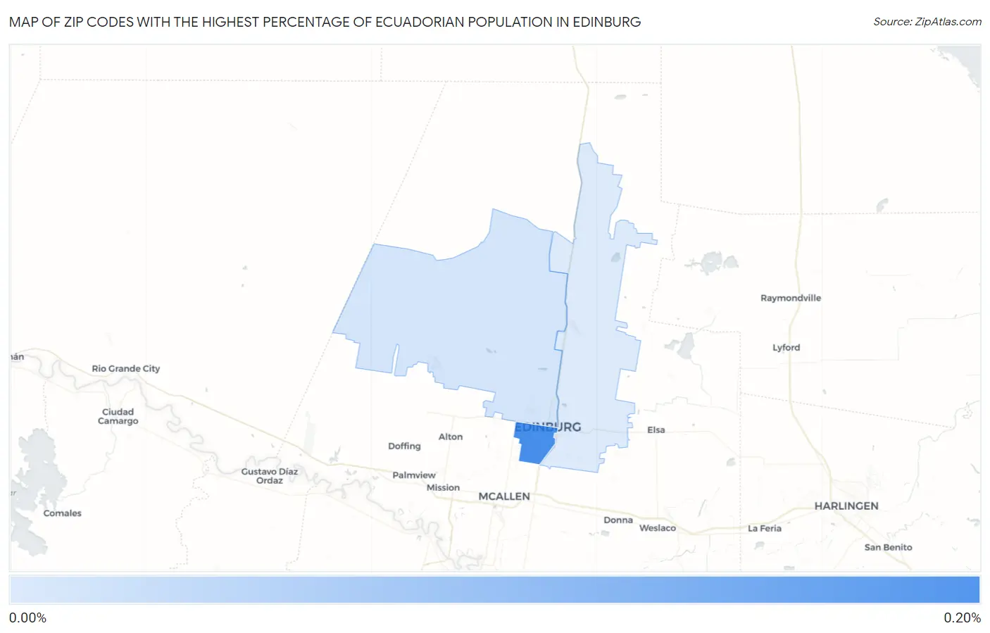 Zip Codes with the Highest Percentage of Ecuadorian Population in Edinburg Map