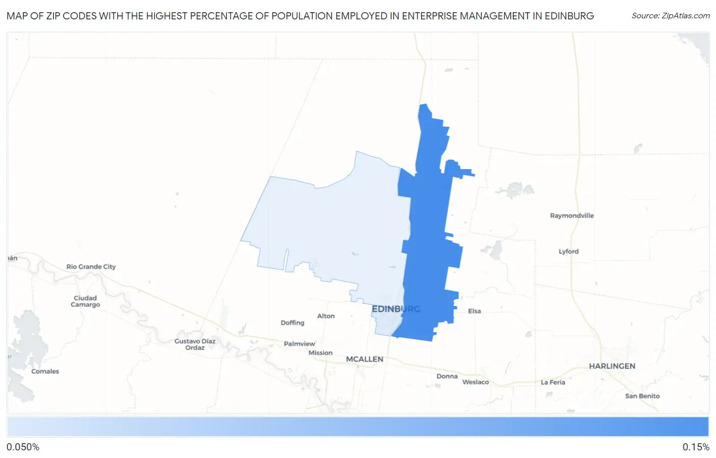 Zip Codes with the Highest Percentage of Population Employed in Enterprise Management in Edinburg Map