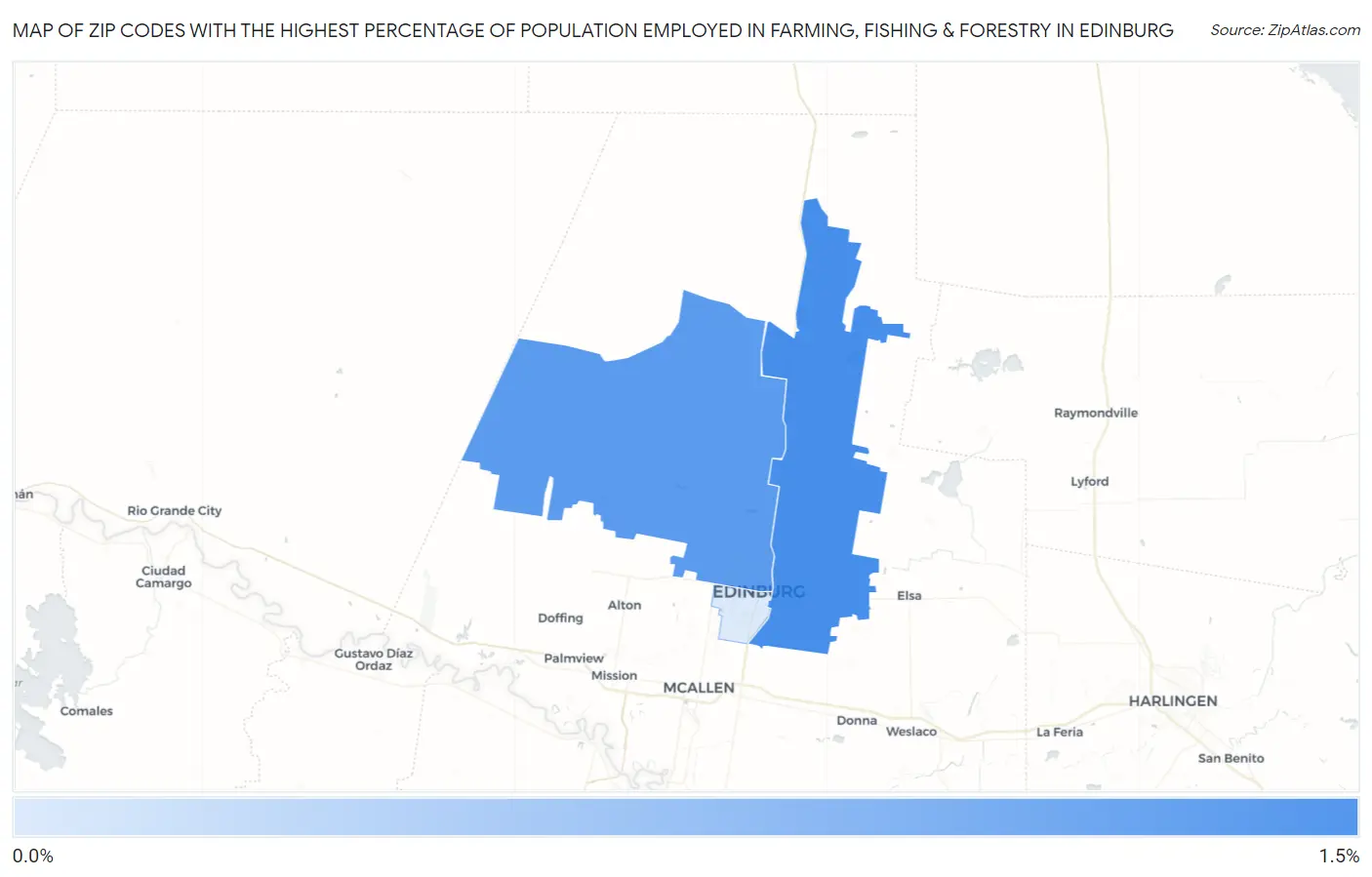 Zip Codes with the Highest Percentage of Population Employed in Farming, Fishing & Forestry in Edinburg Map