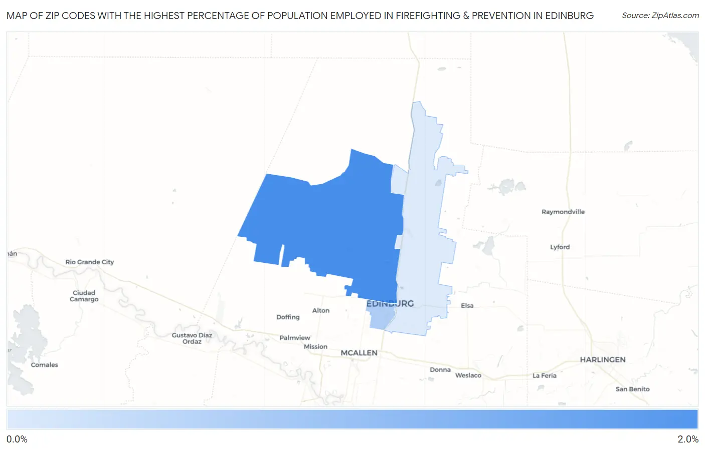 Zip Codes with the Highest Percentage of Population Employed in Firefighting & Prevention in Edinburg Map