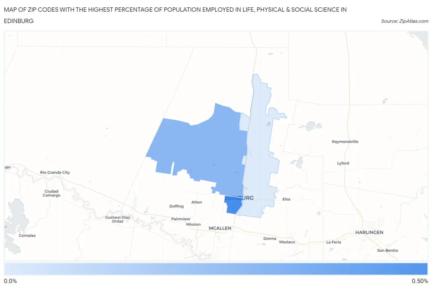 Zip Codes with the Highest Percentage of Population Employed in Life, Physical & Social Science in Edinburg Map