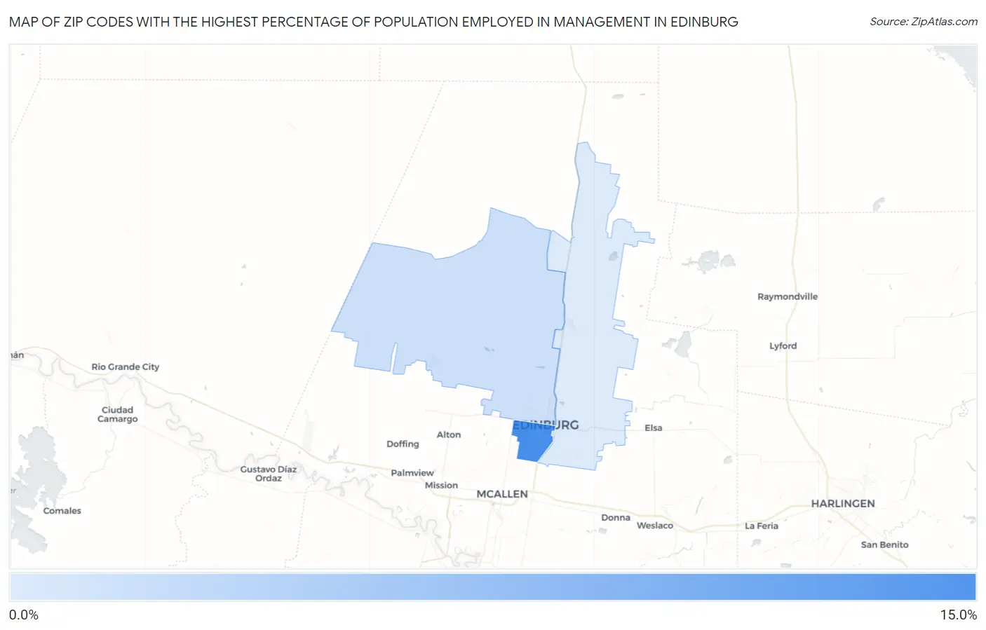Zip Codes with the Highest Percentage of Population Employed in Management in Edinburg Map
