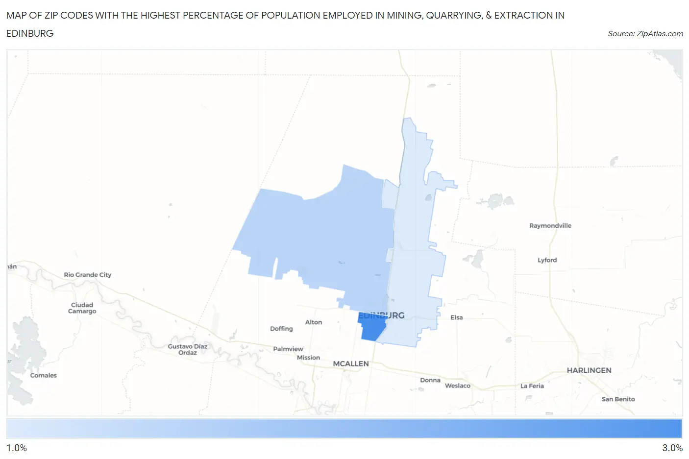 Zip Codes with the Highest Percentage of Population Employed in Mining, Quarrying, & Extraction in Edinburg Map