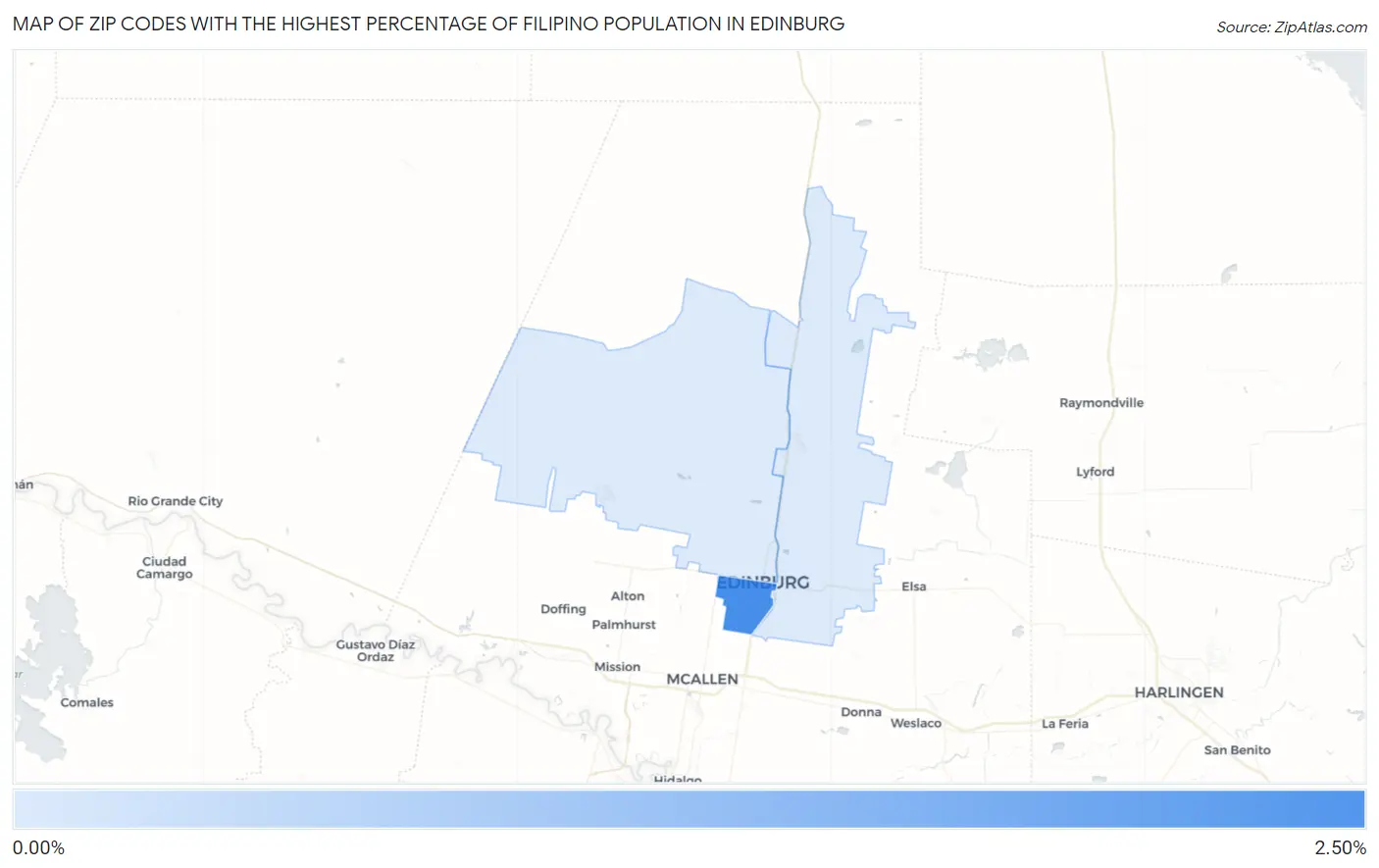 Zip Codes with the Highest Percentage of Filipino Population in Edinburg Map