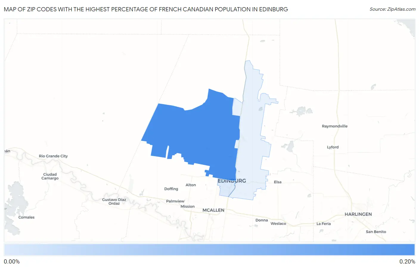 Zip Codes with the Highest Percentage of French Canadian Population in Edinburg Map