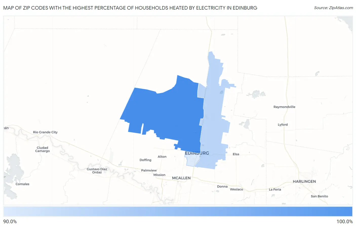 Zip Codes with the Highest Percentage of Households Heated by Electricity in Edinburg Map
