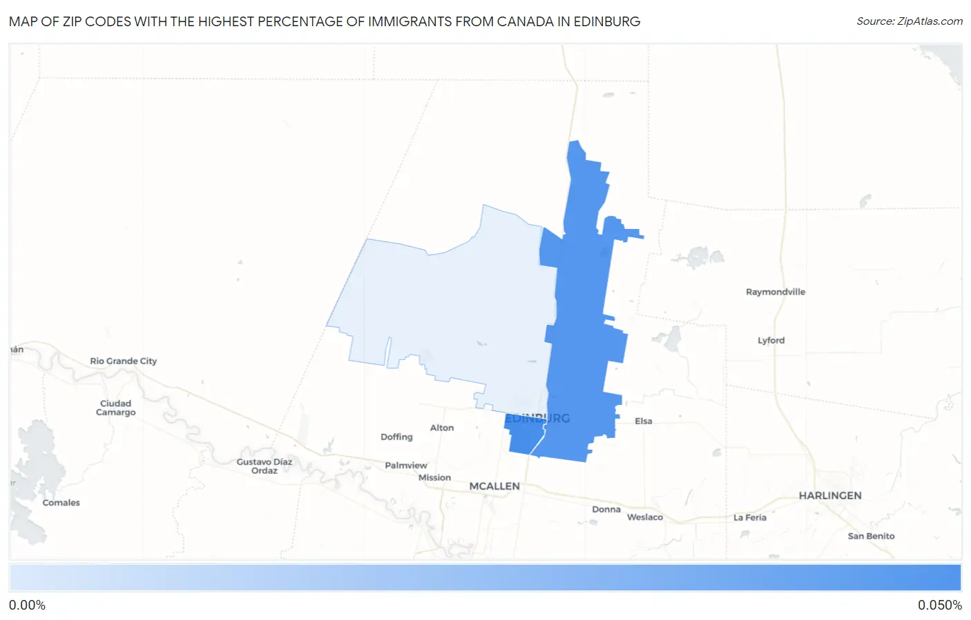 Zip Codes with the Highest Percentage of Immigrants from Canada in Edinburg Map