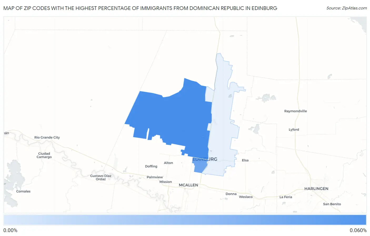 Zip Codes with the Highest Percentage of Immigrants from Dominican Republic in Edinburg Map