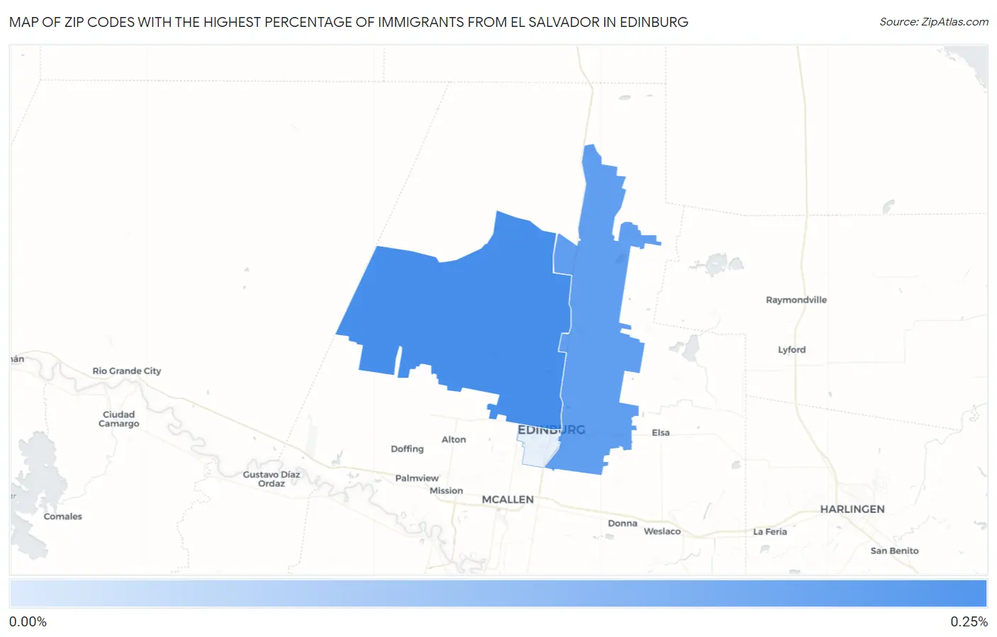 Zip Codes with the Highest Percentage of Immigrants from El Salvador in Edinburg Map