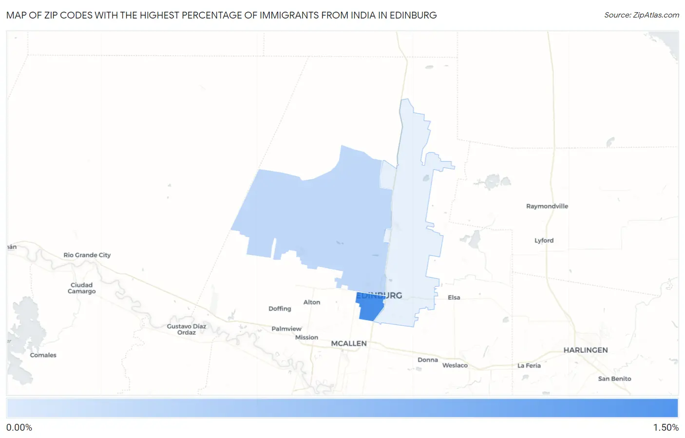 Zip Codes with the Highest Percentage of Immigrants from India in Edinburg Map