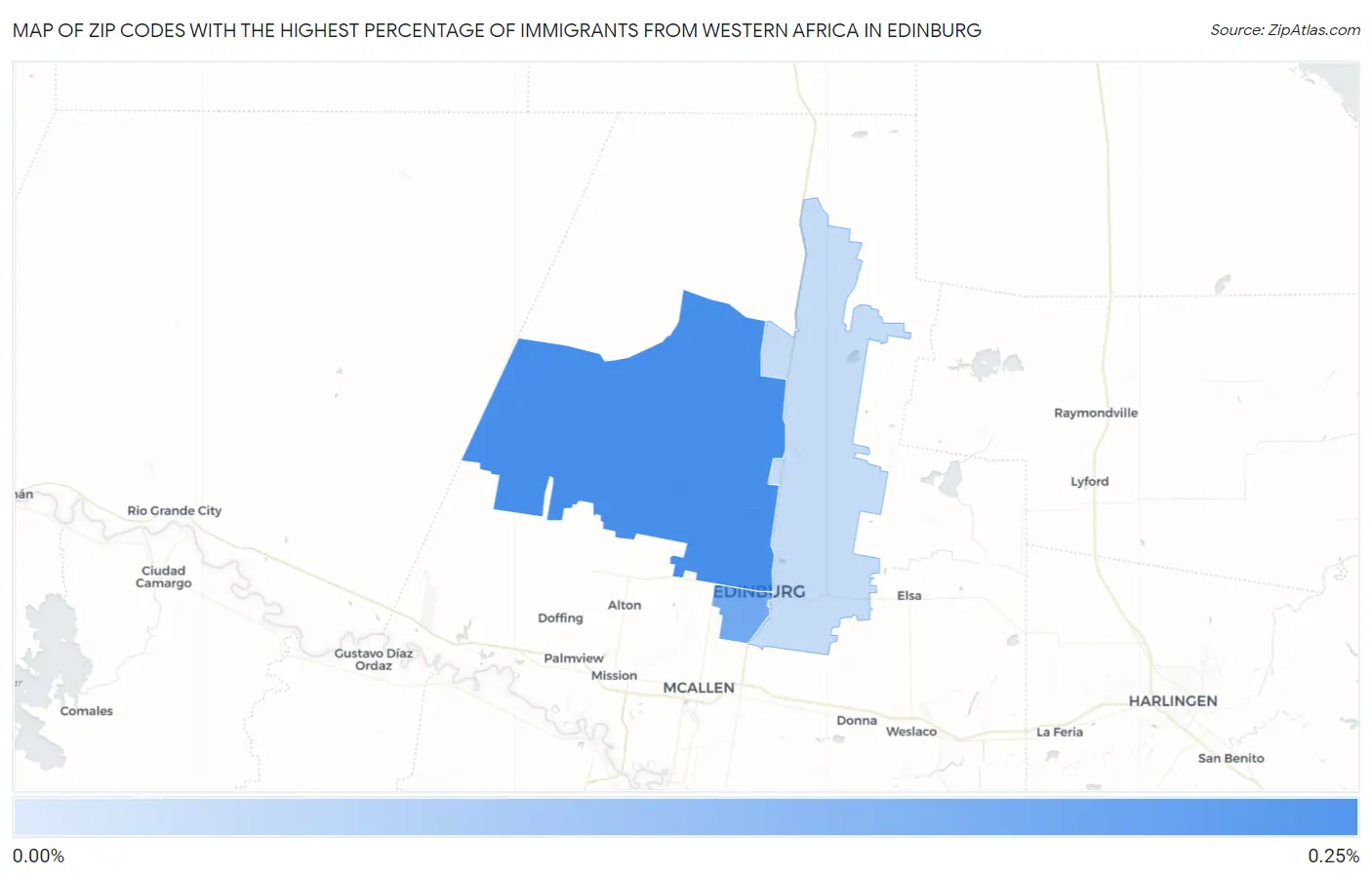 Zip Codes with the Highest Percentage of Immigrants from Western Africa in Edinburg Map