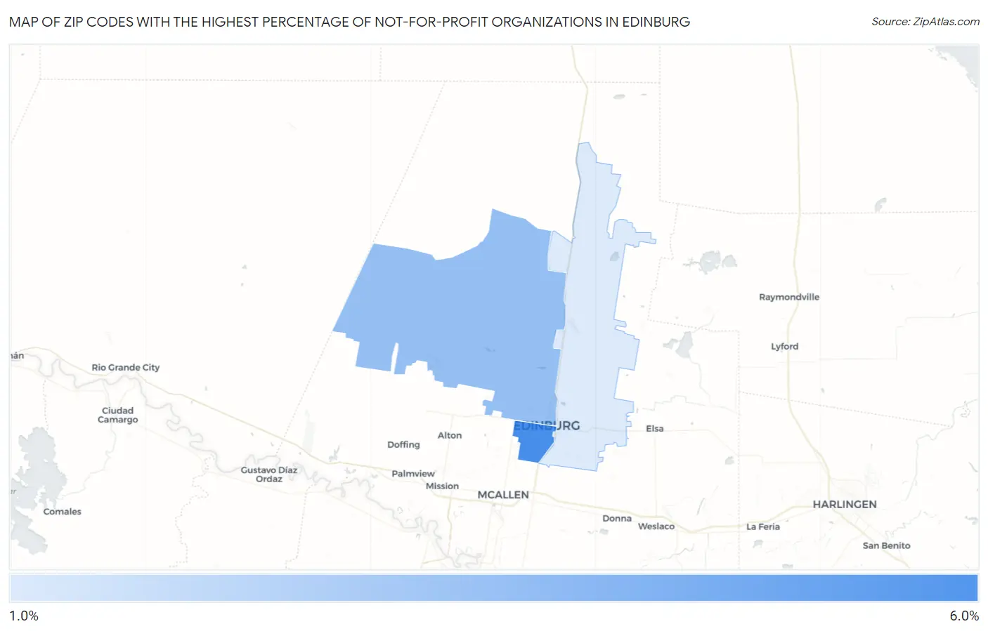 Zip Codes with the Highest Percentage of Not-for-profit Organizations in Edinburg Map