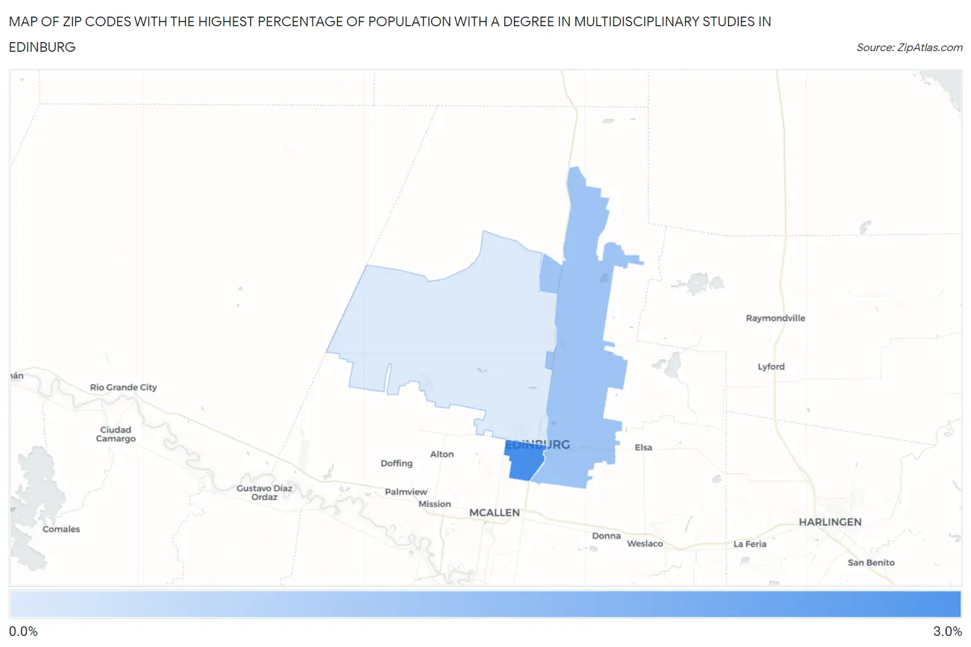 Zip Codes with the Highest Percentage of Population with a Degree in Multidisciplinary Studies in Edinburg Map