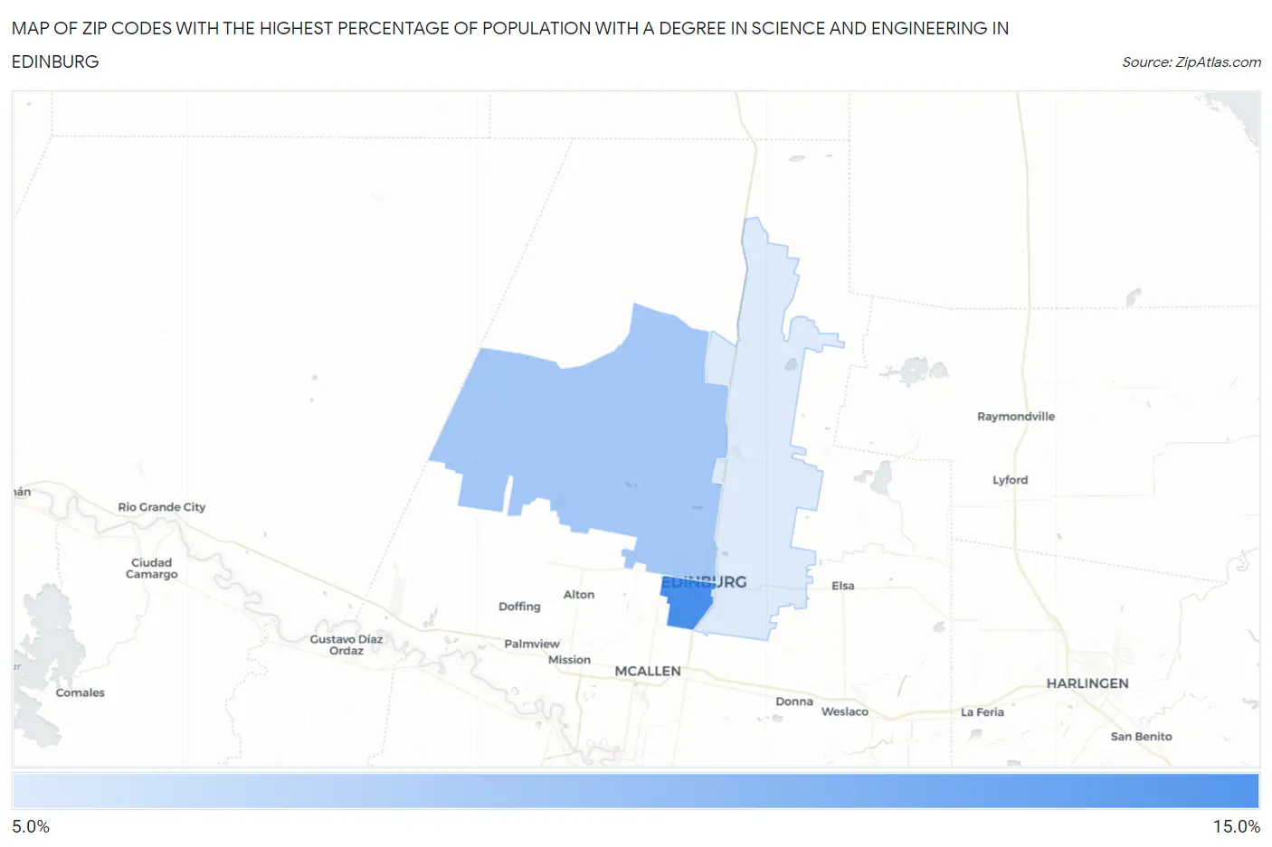 Zip Codes with the Highest Percentage of Population with a Degree in Science and Engineering in Edinburg Map