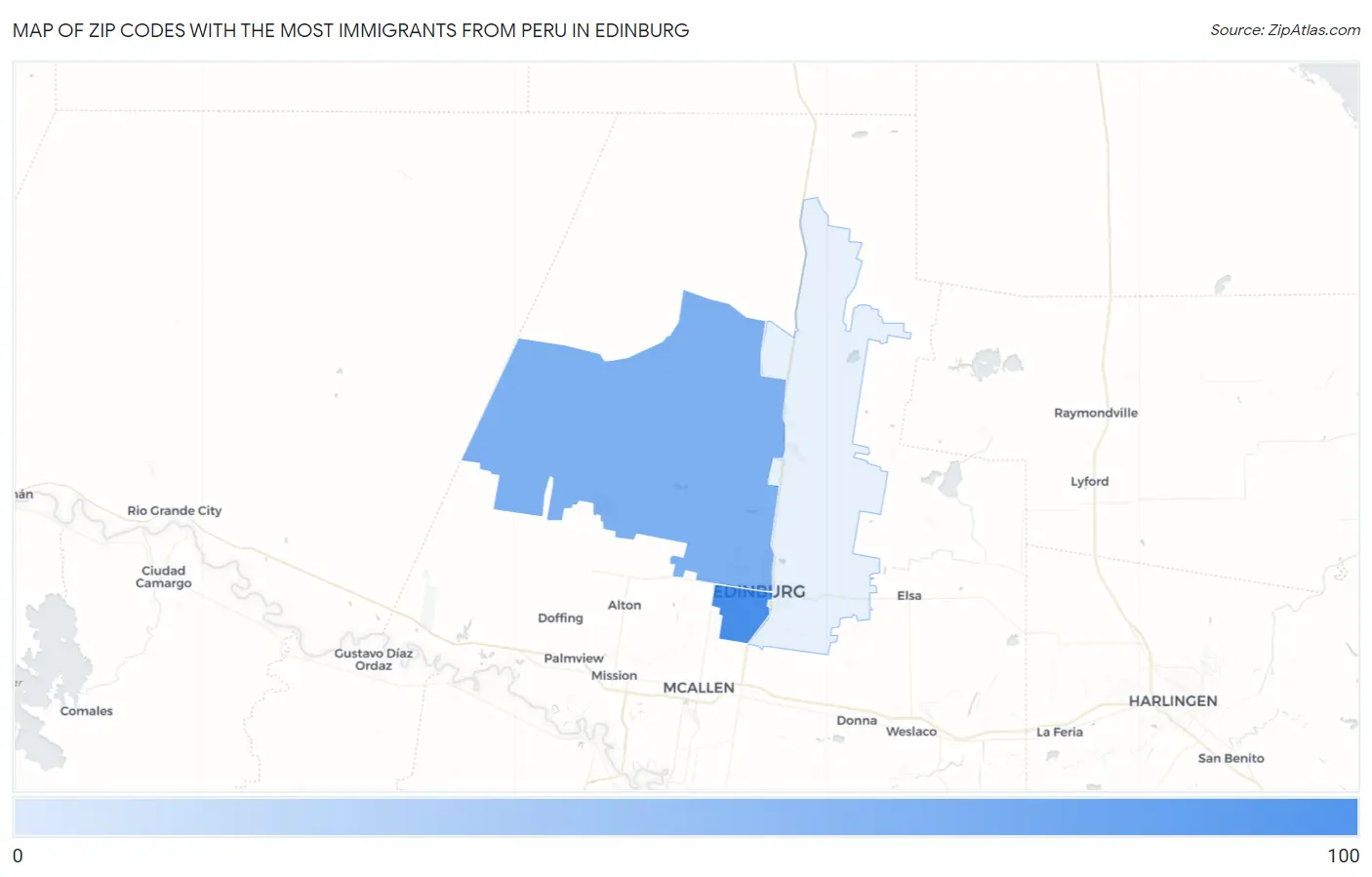 Zip Codes with the Most Immigrants from Peru in Edinburg Map