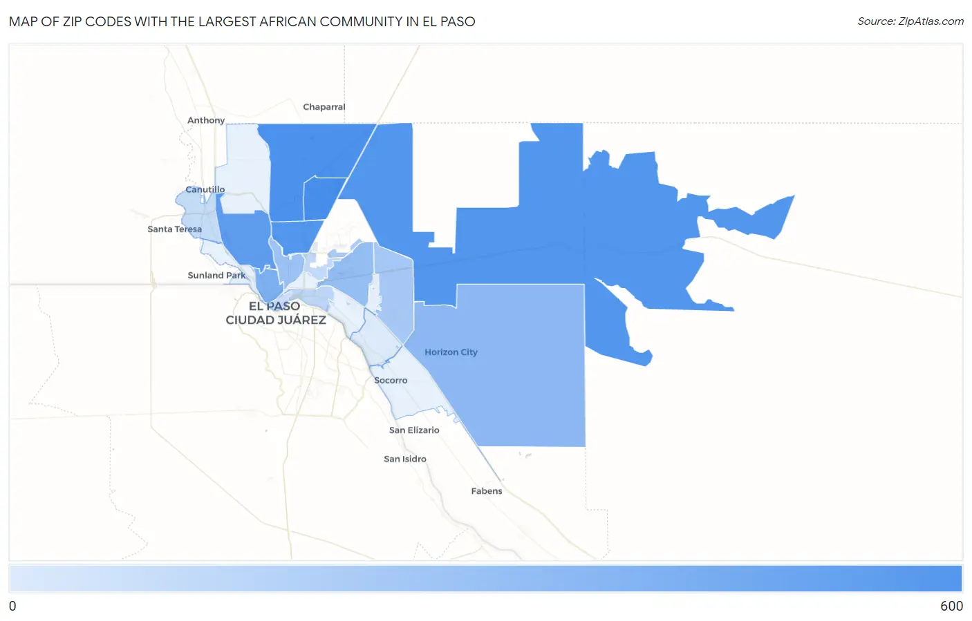 Zip Codes with the Largest African Community in El Paso Map