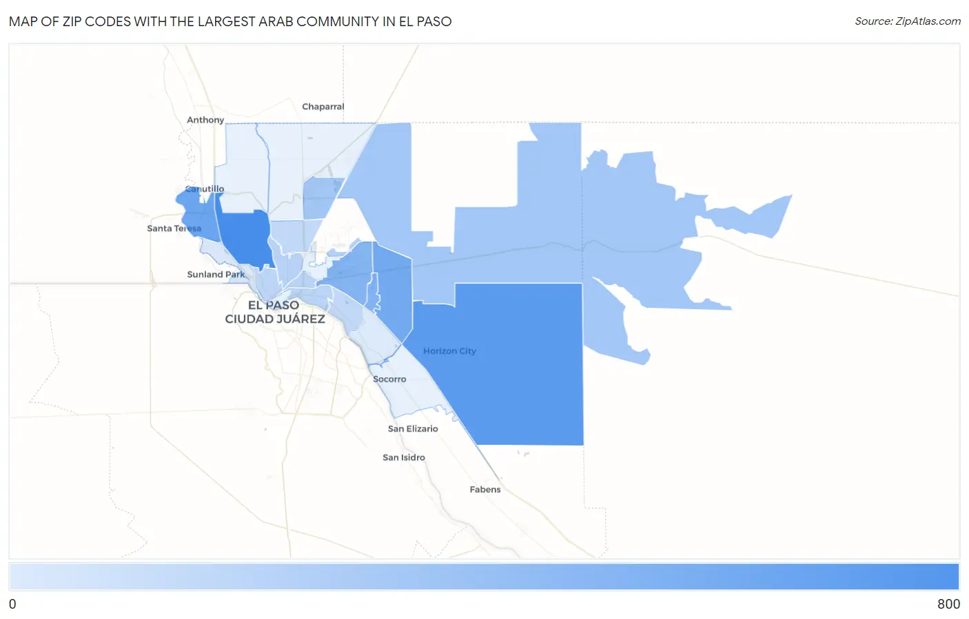 Zip Codes with the Largest Arab Community in El Paso Map