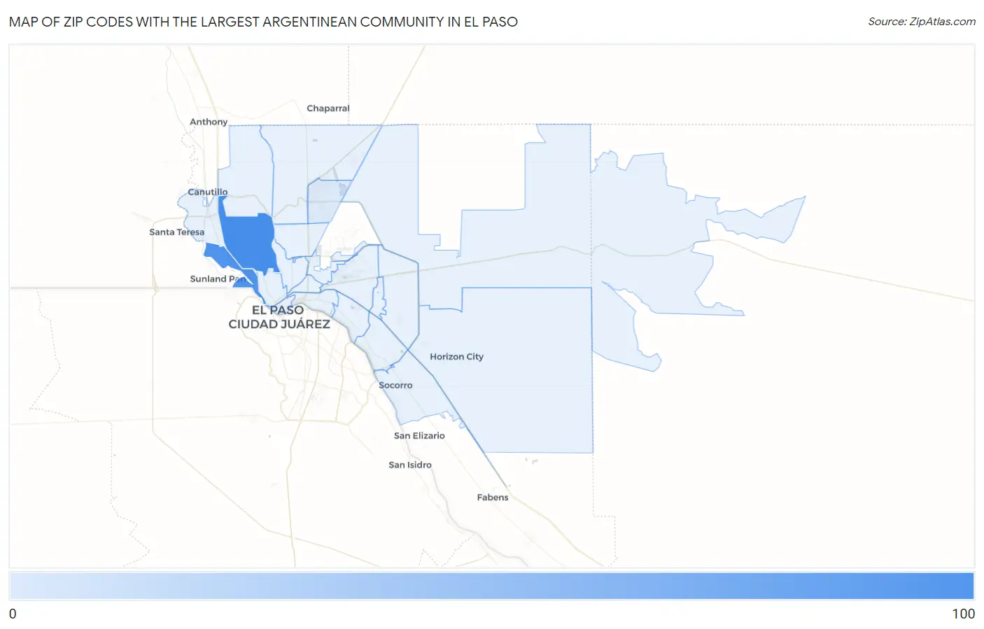 Zip Codes with the Largest Argentinean Community in El Paso Map