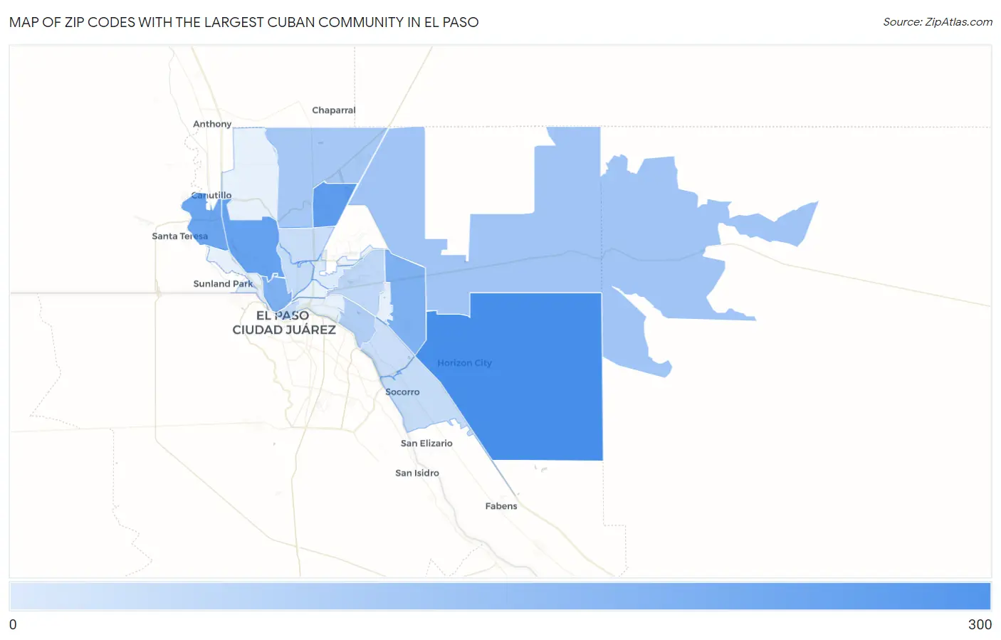 Zip Codes with the Largest Cuban Community in El Paso Map