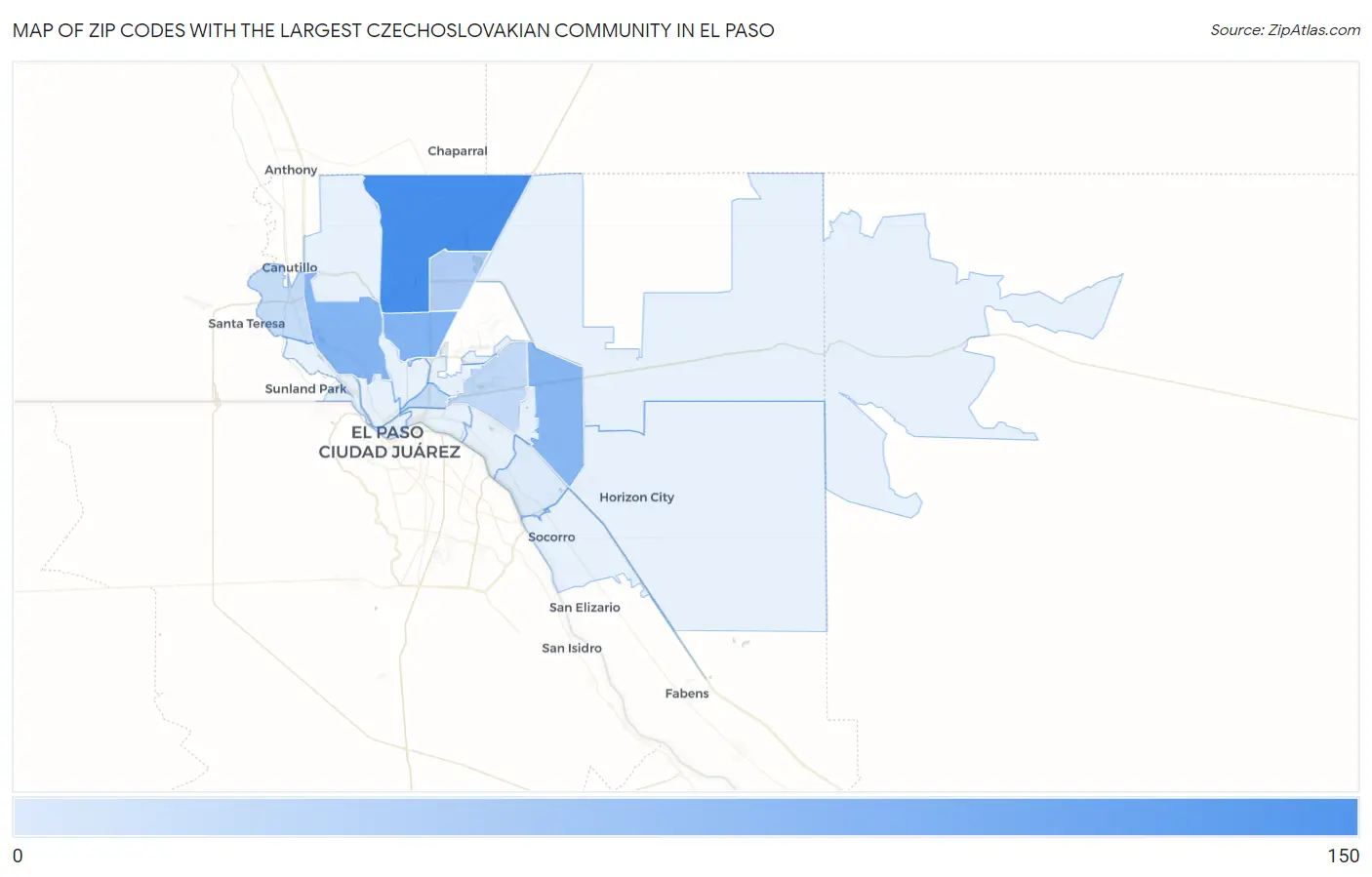 Zip Codes with the Largest Czechoslovakian Community in El Paso Map