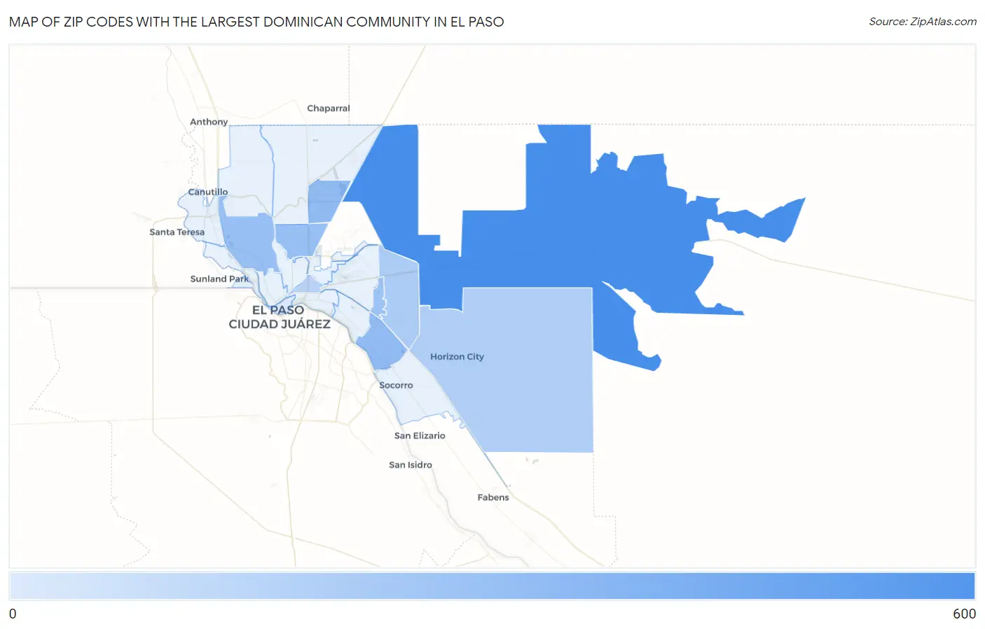 Zip Codes with the Largest Dominican Community in El Paso Map