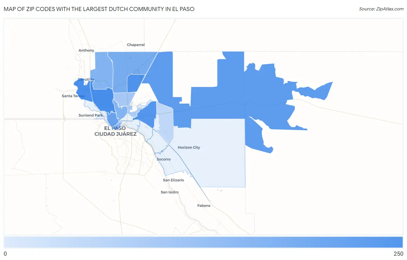 Zip Codes with the Largest Dutch Community in El Paso Map