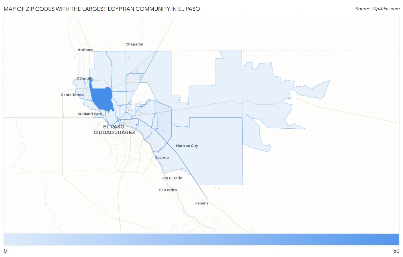 Zip Codes with the Largest Egyptian Community in El Paso Map