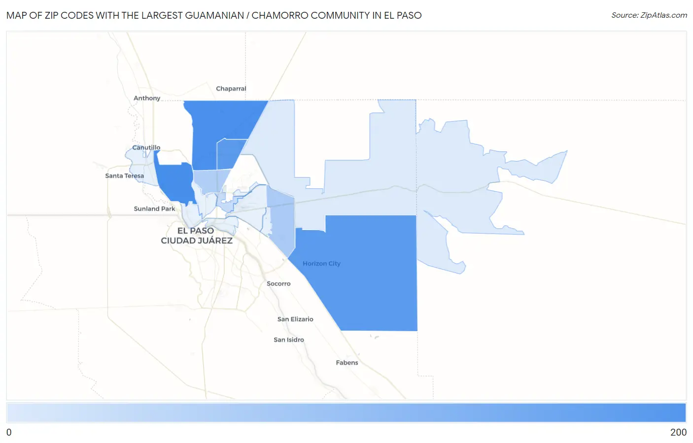 Zip Codes with the Largest Guamanian / Chamorro Community in El Paso Map
