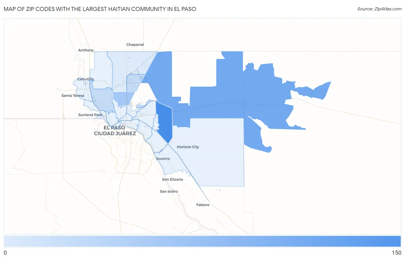 Zip Codes with the Largest Haitian Community in El Paso Map