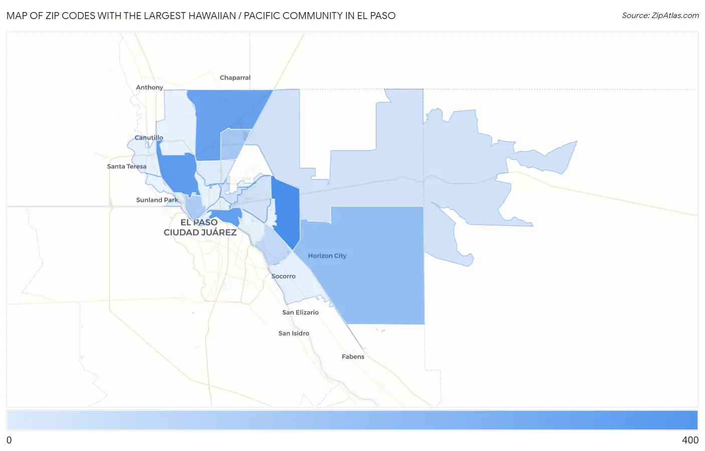 Zip Codes with the Largest Hawaiian / Pacific Community in El Paso Map