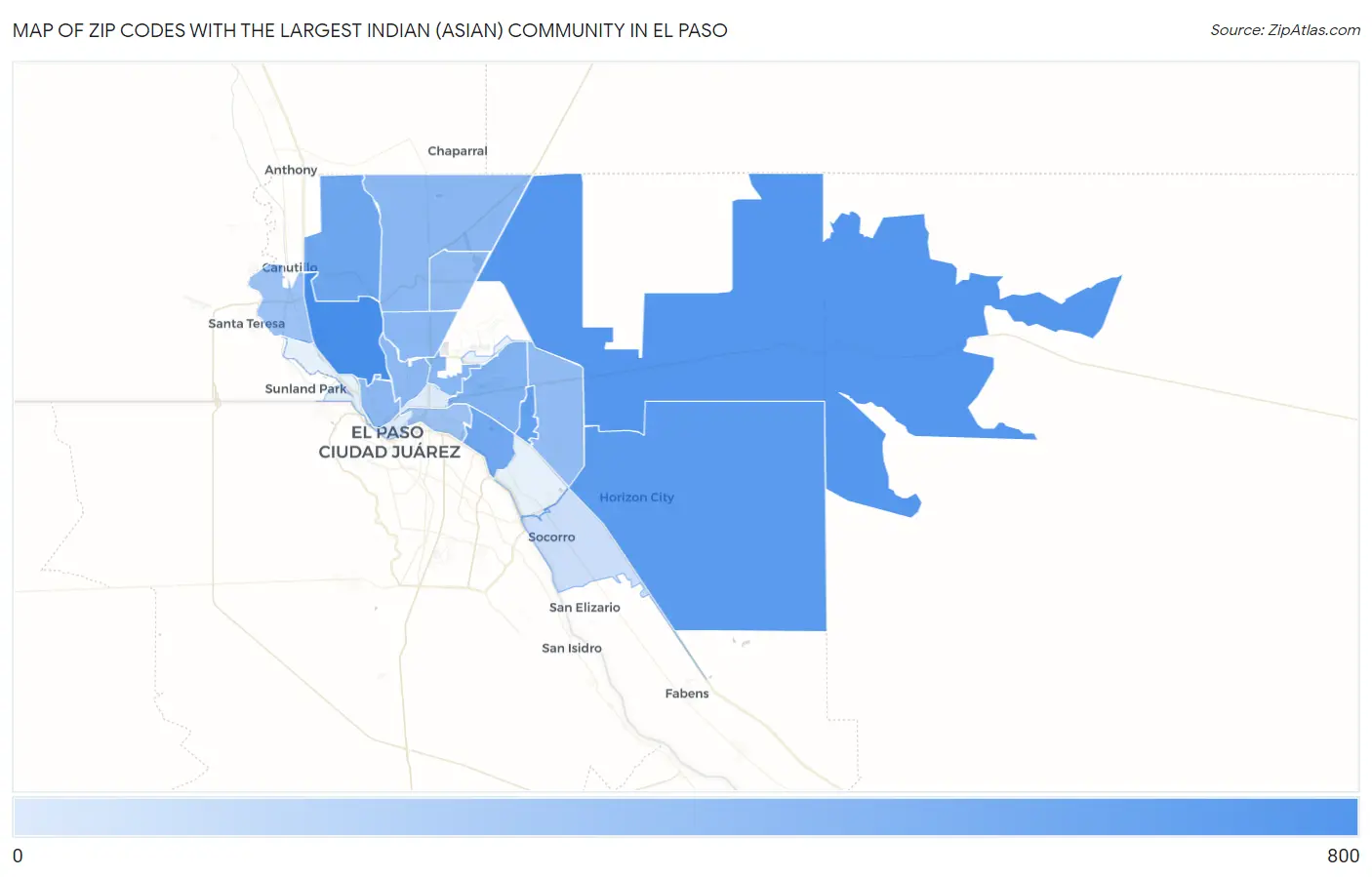 Zip Codes with the Largest Indian (Asian) Community in El Paso Map
