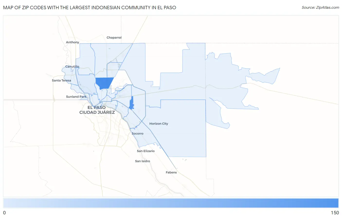 Zip Codes with the Largest Indonesian Community in El Paso Map
