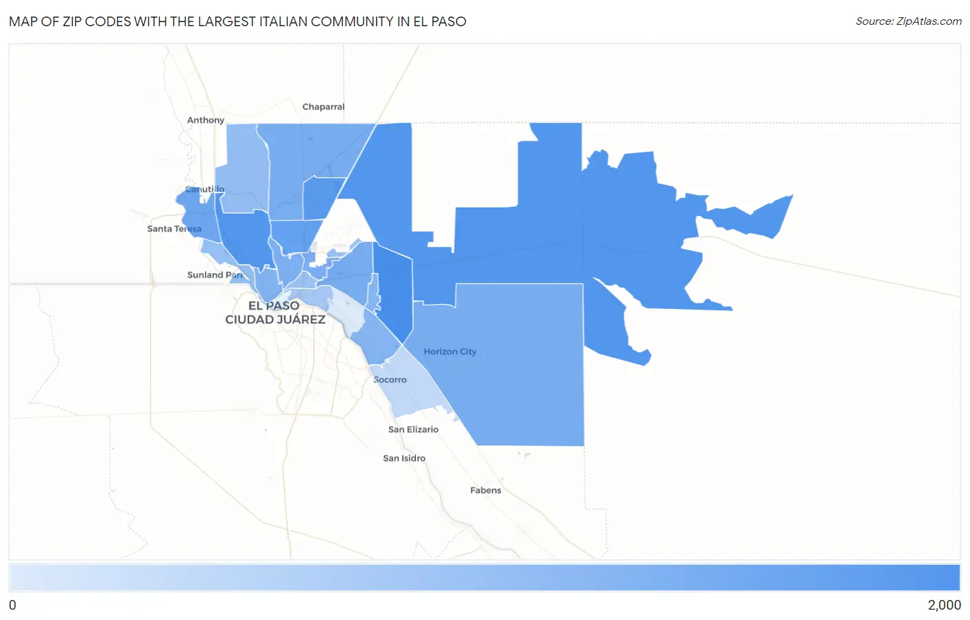 Zip Codes with the Largest Italian Community in El Paso Map