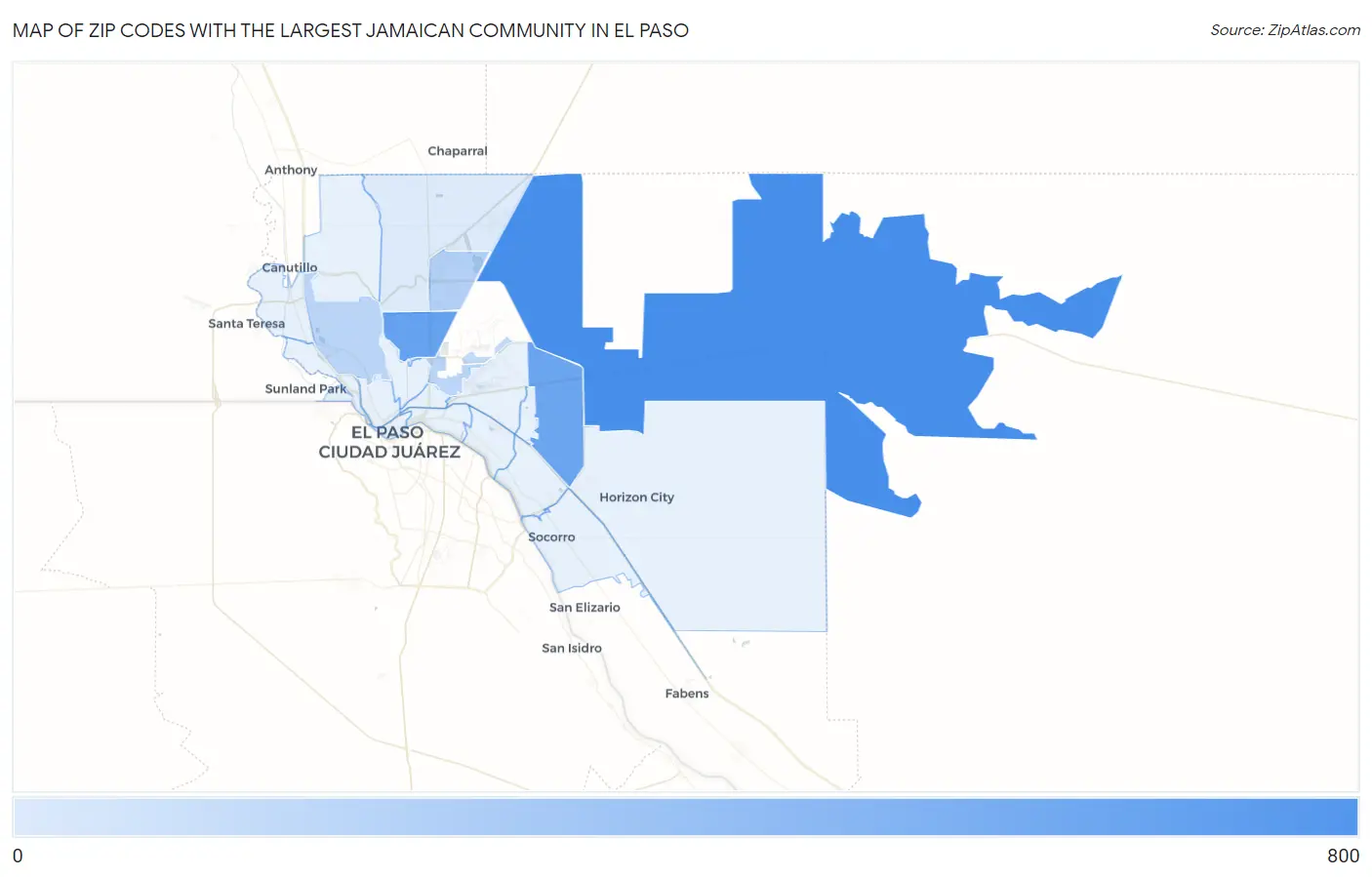 Zip Codes with the Largest Jamaican Community in El Paso Map