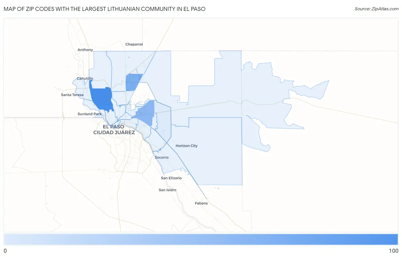 Zip Codes with the Largest Lithuanian Community in El Paso Map
