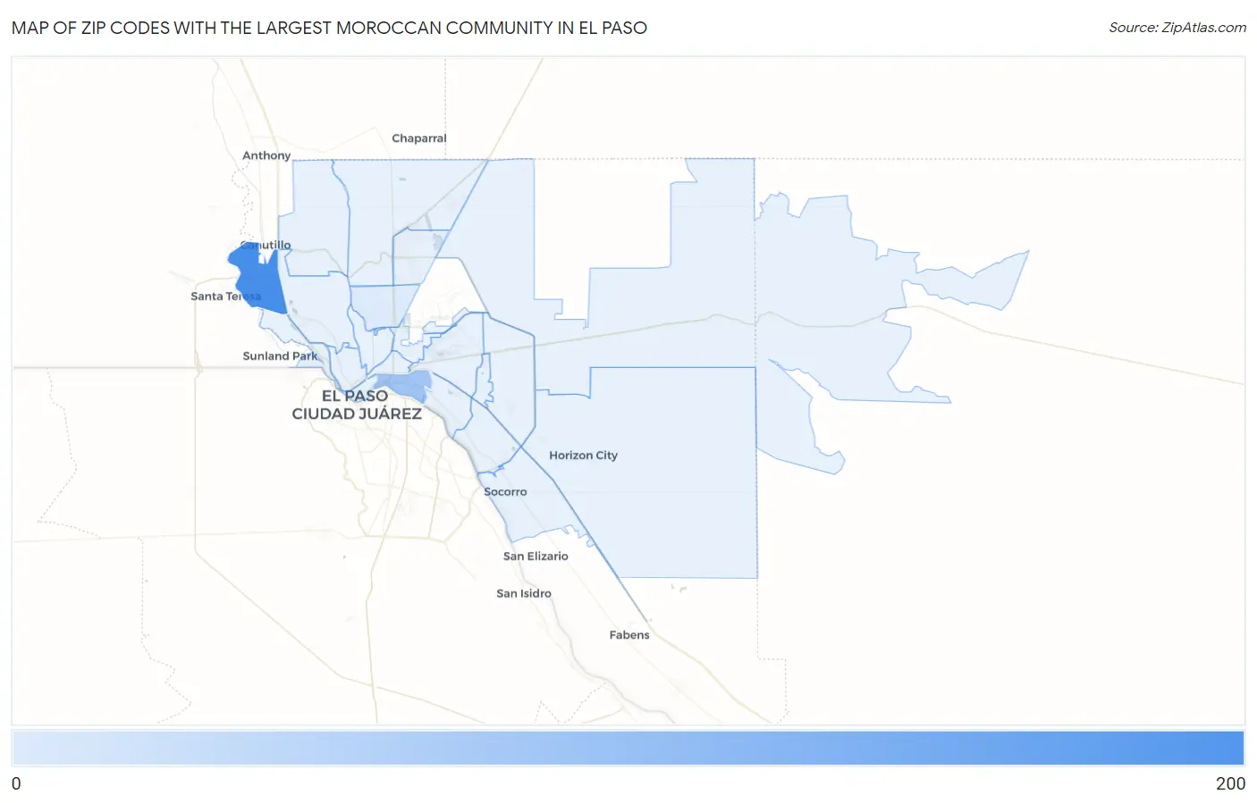 Zip Codes with the Largest Moroccan Community in El Paso Map
